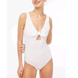 J. Crew Eyelet Cut Out Bow Swimsuit XXL White Textured Feminine Romantic Resort